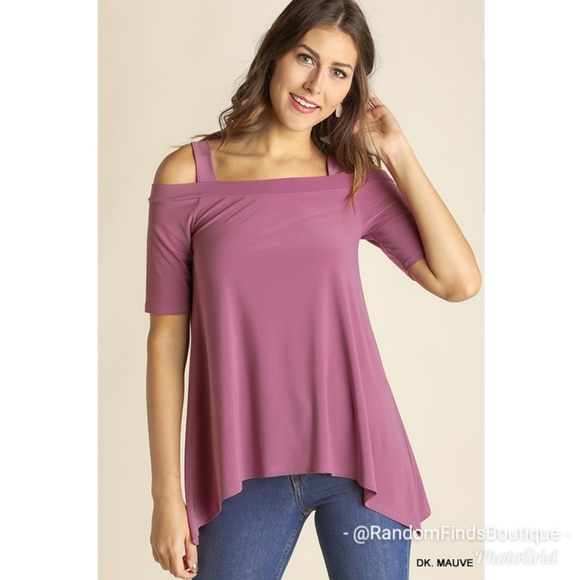 Dark mauve purple cold shoulder top available in Small, Medium & Large New - Picture 2 of 12